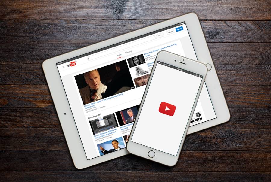 YouTube rodando no smartphone e tablet