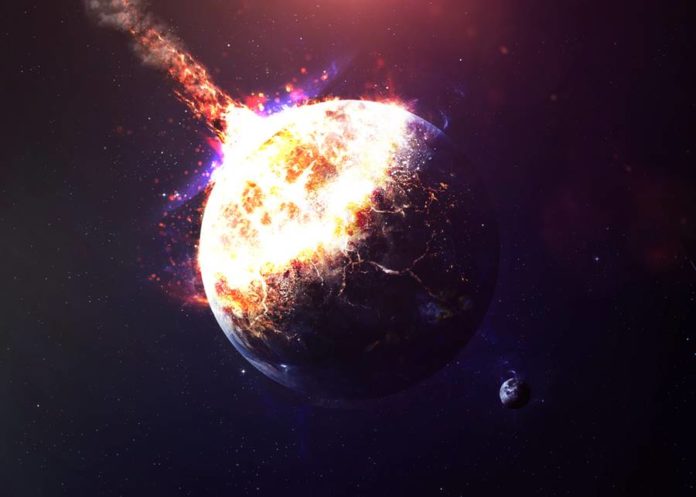 Asteroide colidindo com a Terra